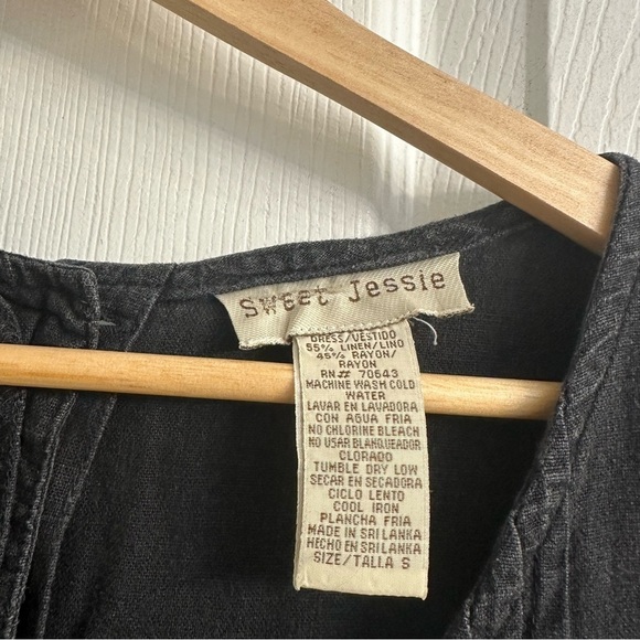 Vintage Dress Midi Linen Sleeveless Fairy Whimsigoth Black Boho Modest Small - Picture 6 of 7